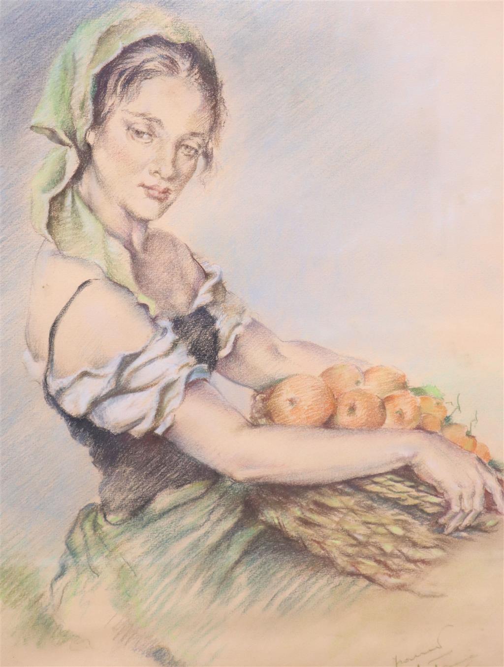 Franco Matania (1922-) Orange Seller 49 x 39cm